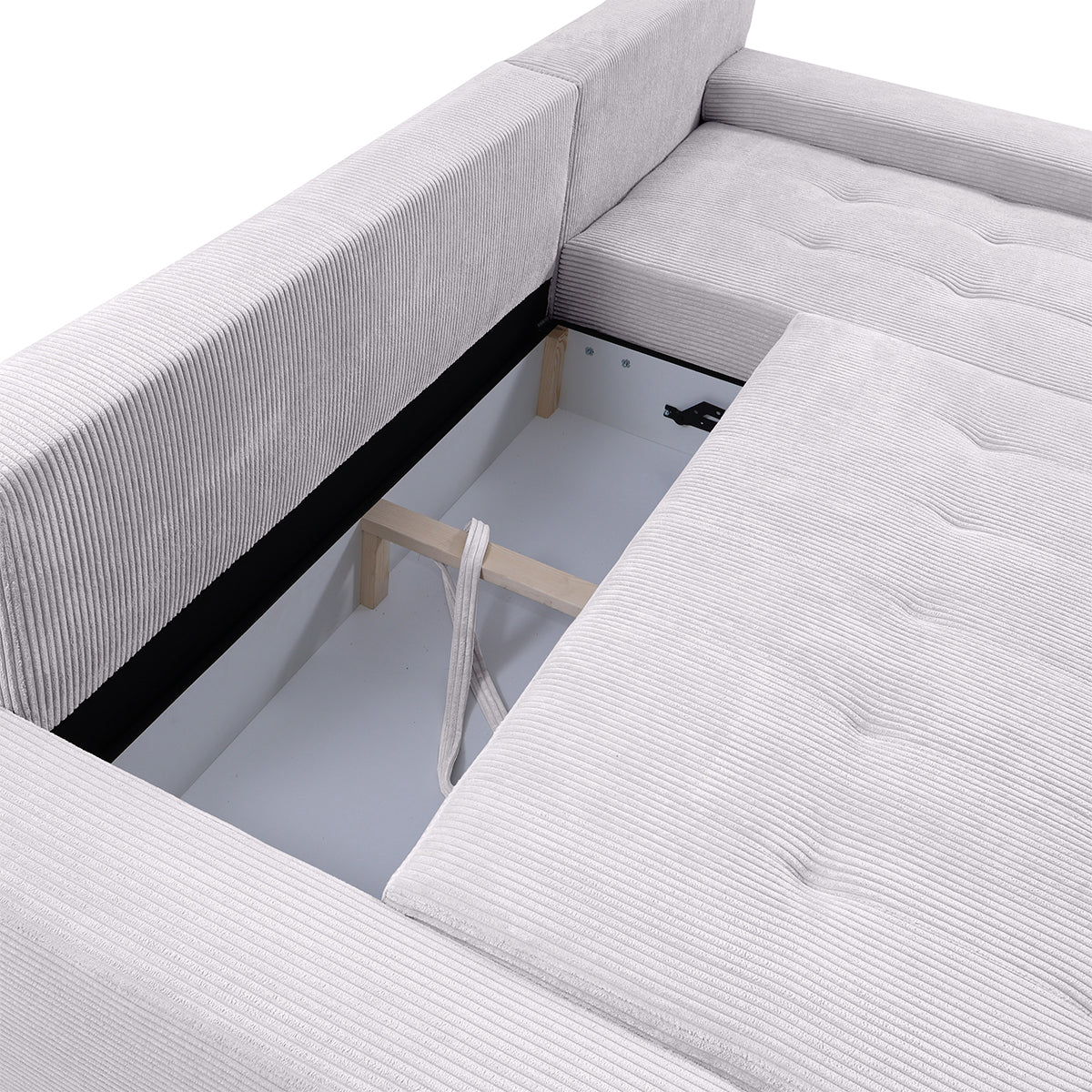 Canapé d'angle convertible droit 4 places coffre Jonas velours côtelé Blanc Cassé - vue 4