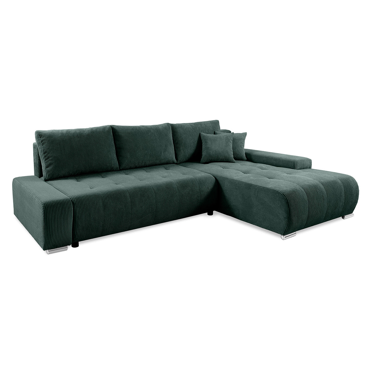 Canapé d'angle convertible droit 4 places coffre Jonas velours côtelé Vert Sapin