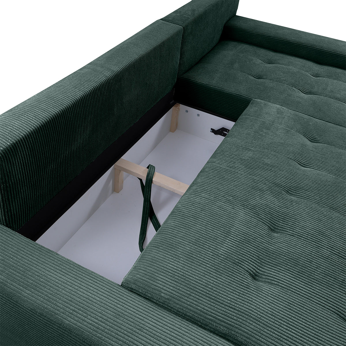 Canapé d'angle convertible droit 4 places coffre Jonas velours côtelé Vert Sapin - vue 4