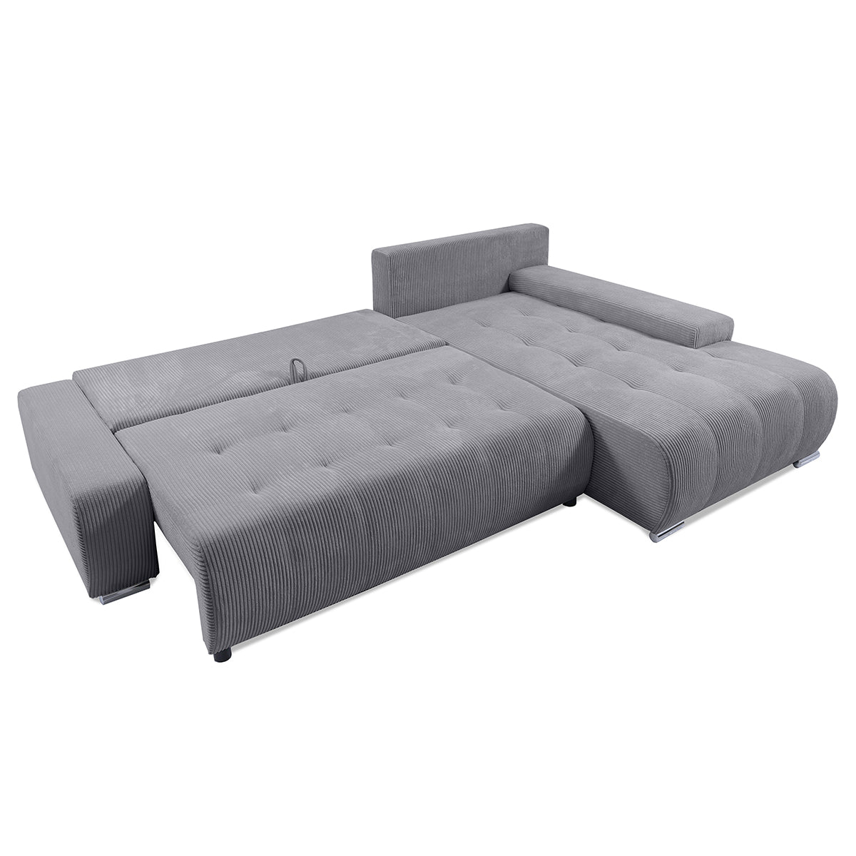 Canapé d'angle convertible droit 4 places coffre Jonas velours côtelé Gris Clair - vue 3