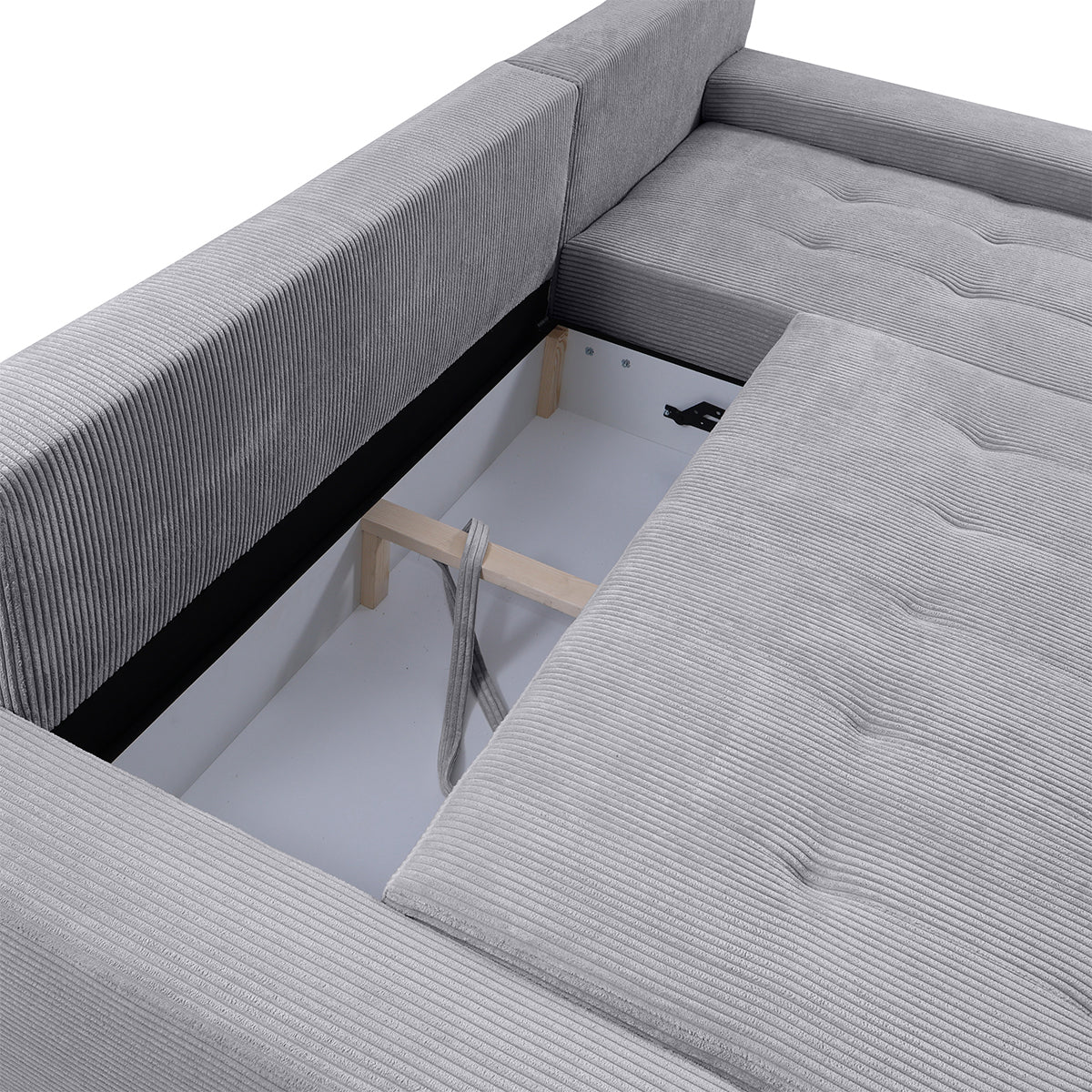 Canapé d'angle convertible droit 4 places coffre Jonas velours côtelé Gris Clair - vue 4