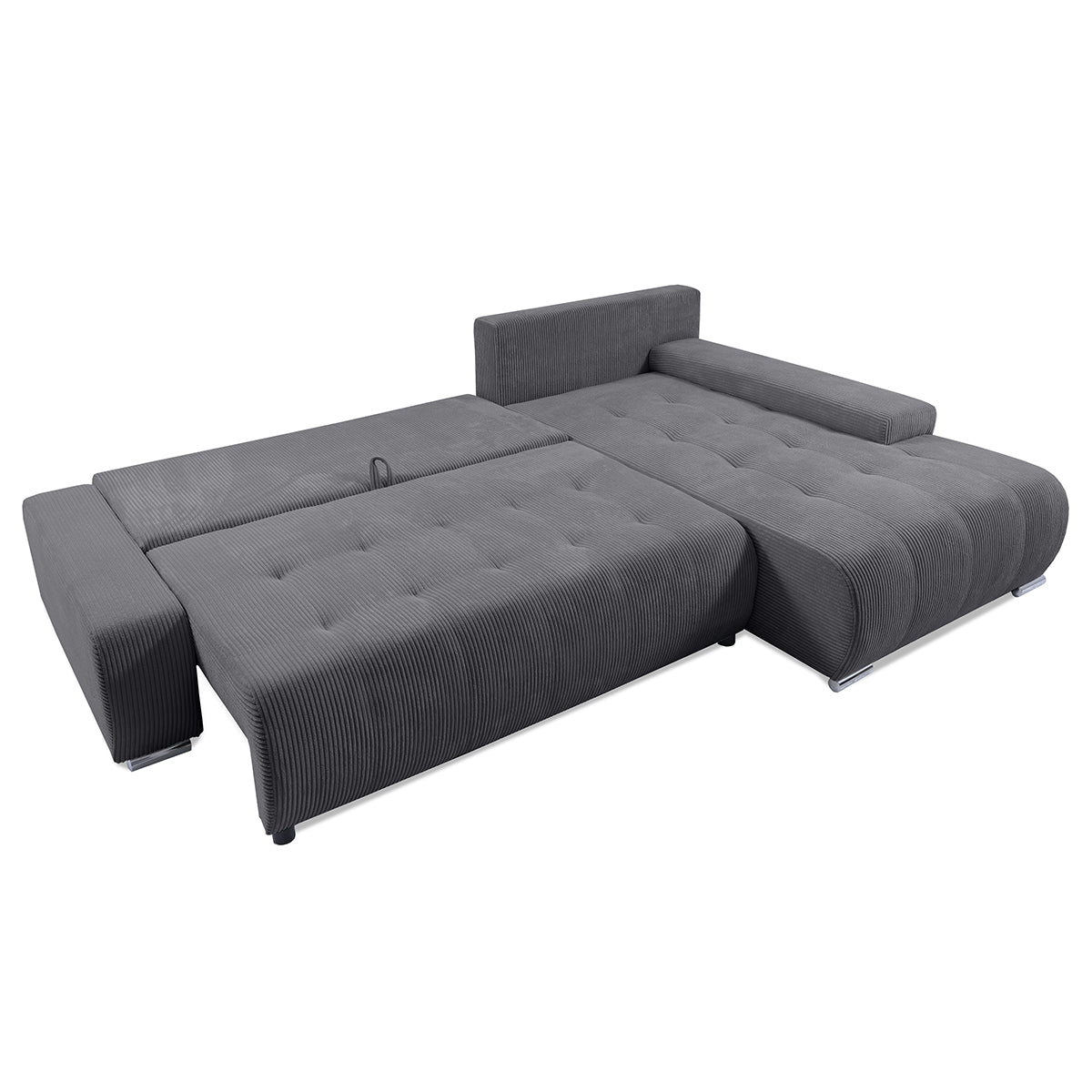 Canapé d'angle convertible droit 4 places coffre Jonas velours côtelé Gris - vue 3
