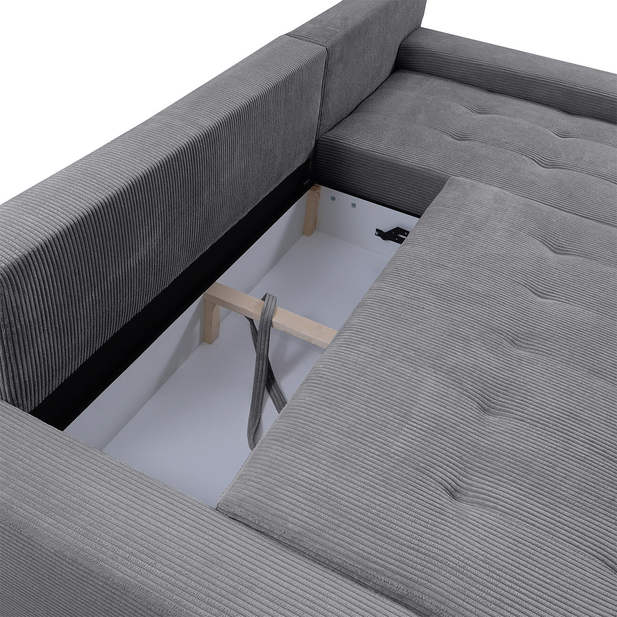 Canapé d'angle convertible droit 4 places coffre Jonas velours côtelé Gris - vue 4