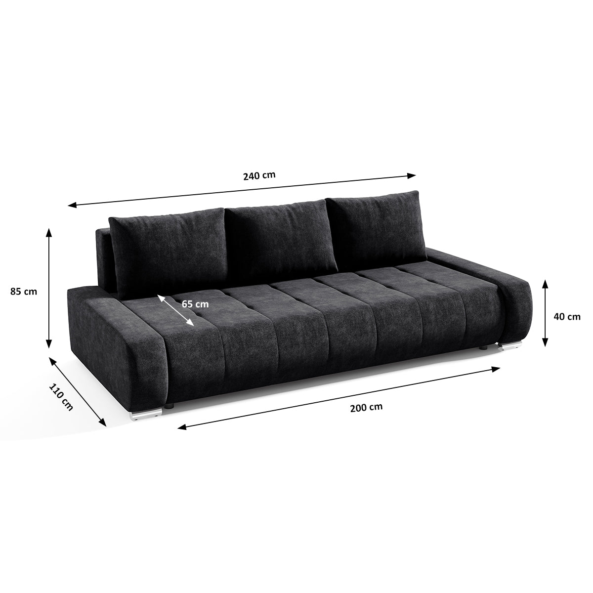 Canapé convertible 3 places avec coffre Jonas Gris anthracite - vue 5