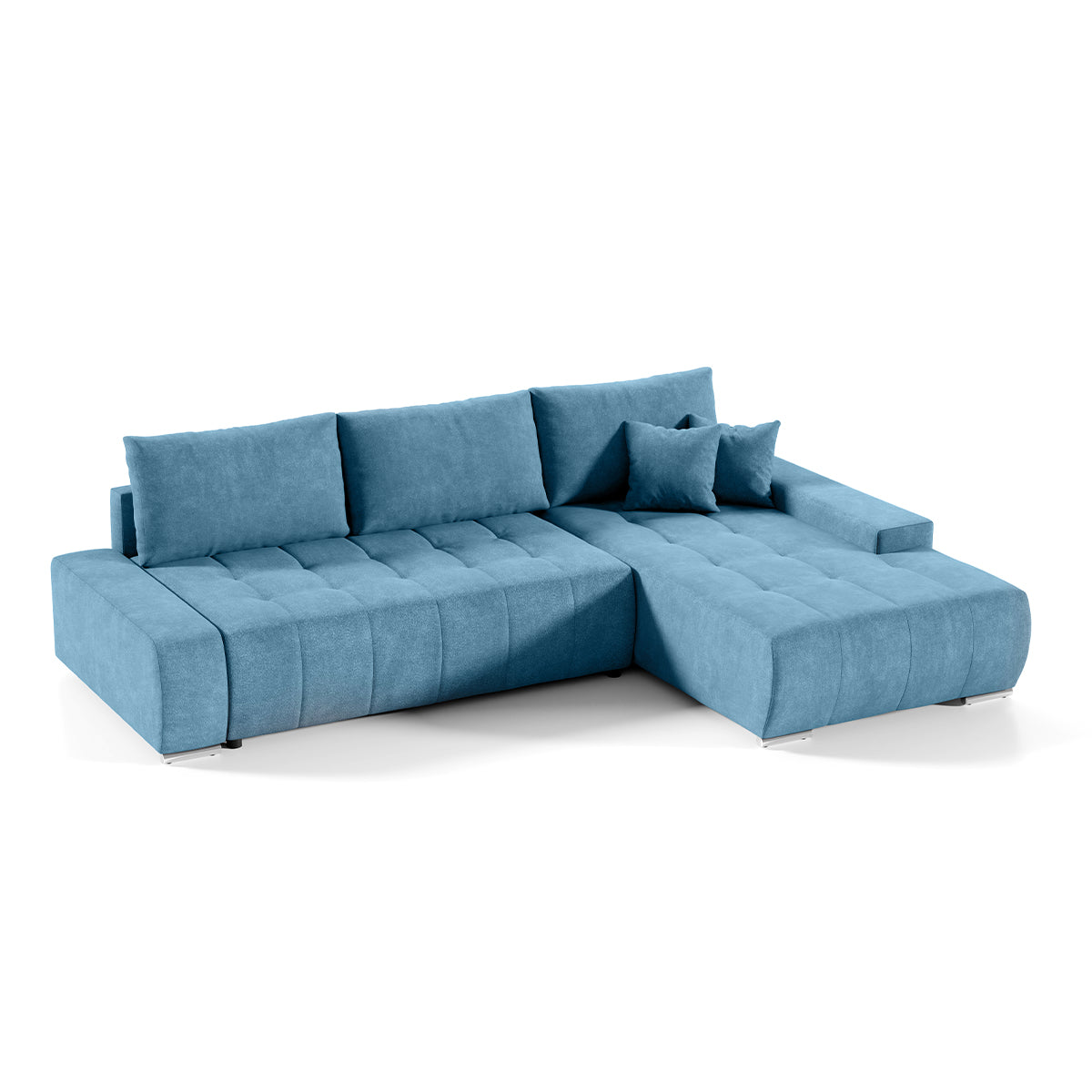 Canapé d'angle convertible droit 4 places avec coffre Jonas Bleu