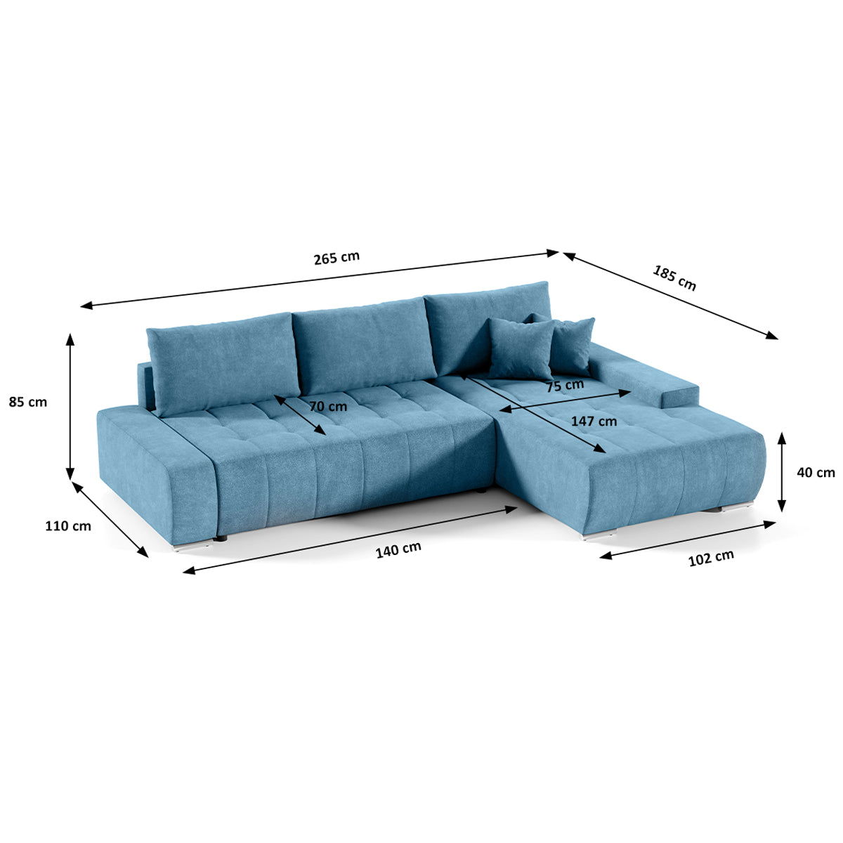 Canapé d'angle convertible droit 4 places avec coffre Jonas Bleu - vue 5