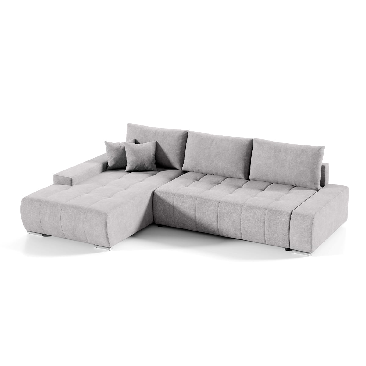 Canapé d'angle convertible gauche 4 places avec coffre Jonas Gris clair