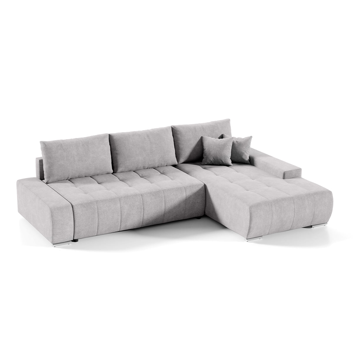 Canapé d'angle convertible droit 4 places avec coffre Jonas Gris clair
