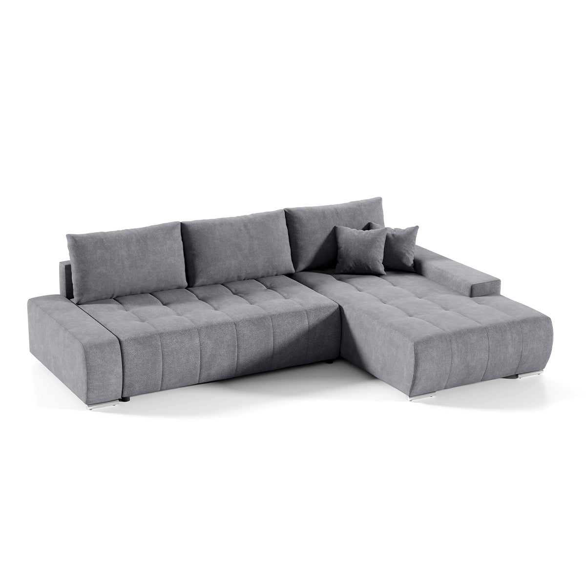 Canapé d'angle convertible droit 4 places avec coffre Jonas Gris foncé