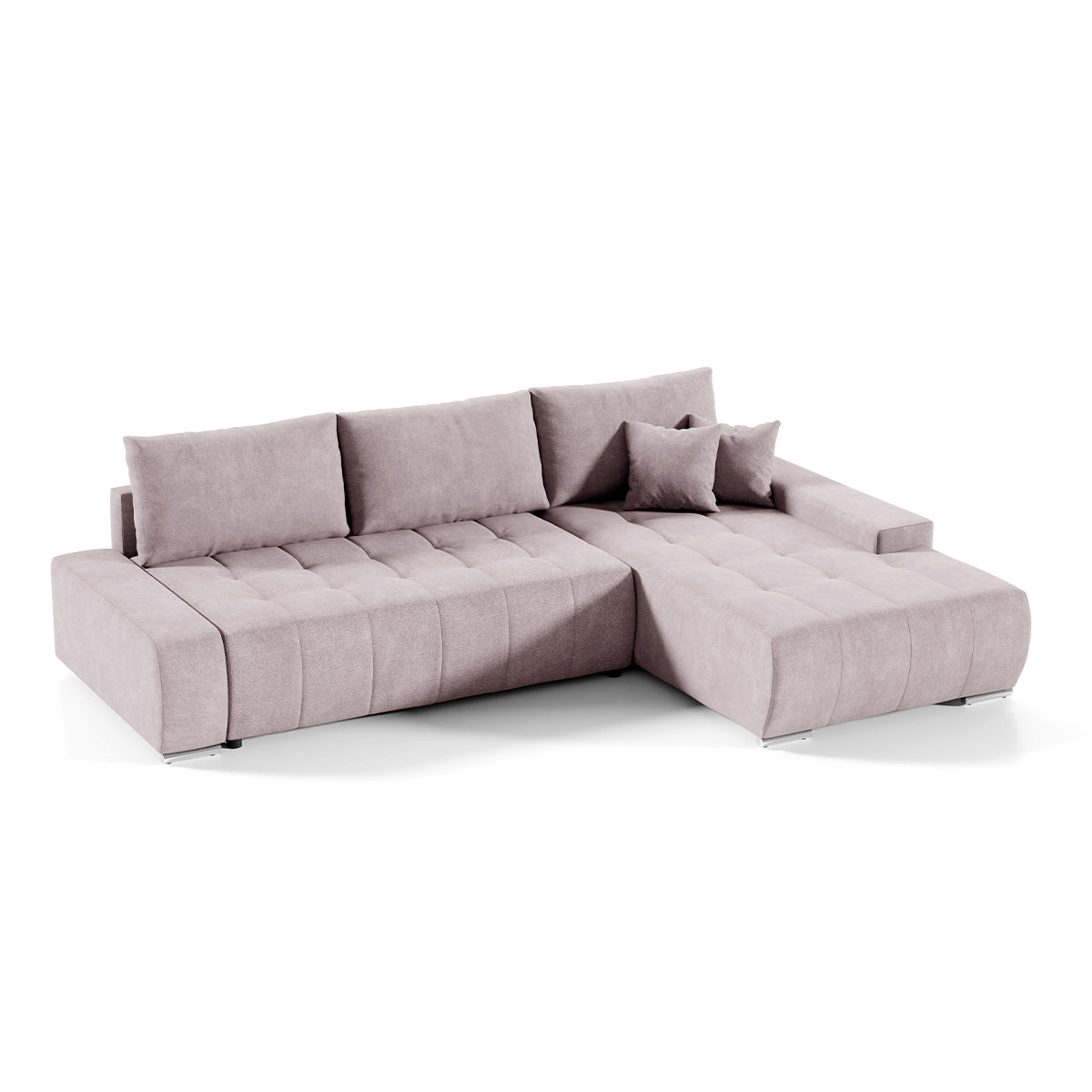 Canapé d'angle convertible droit 4 places avec coffre Jonas Rose