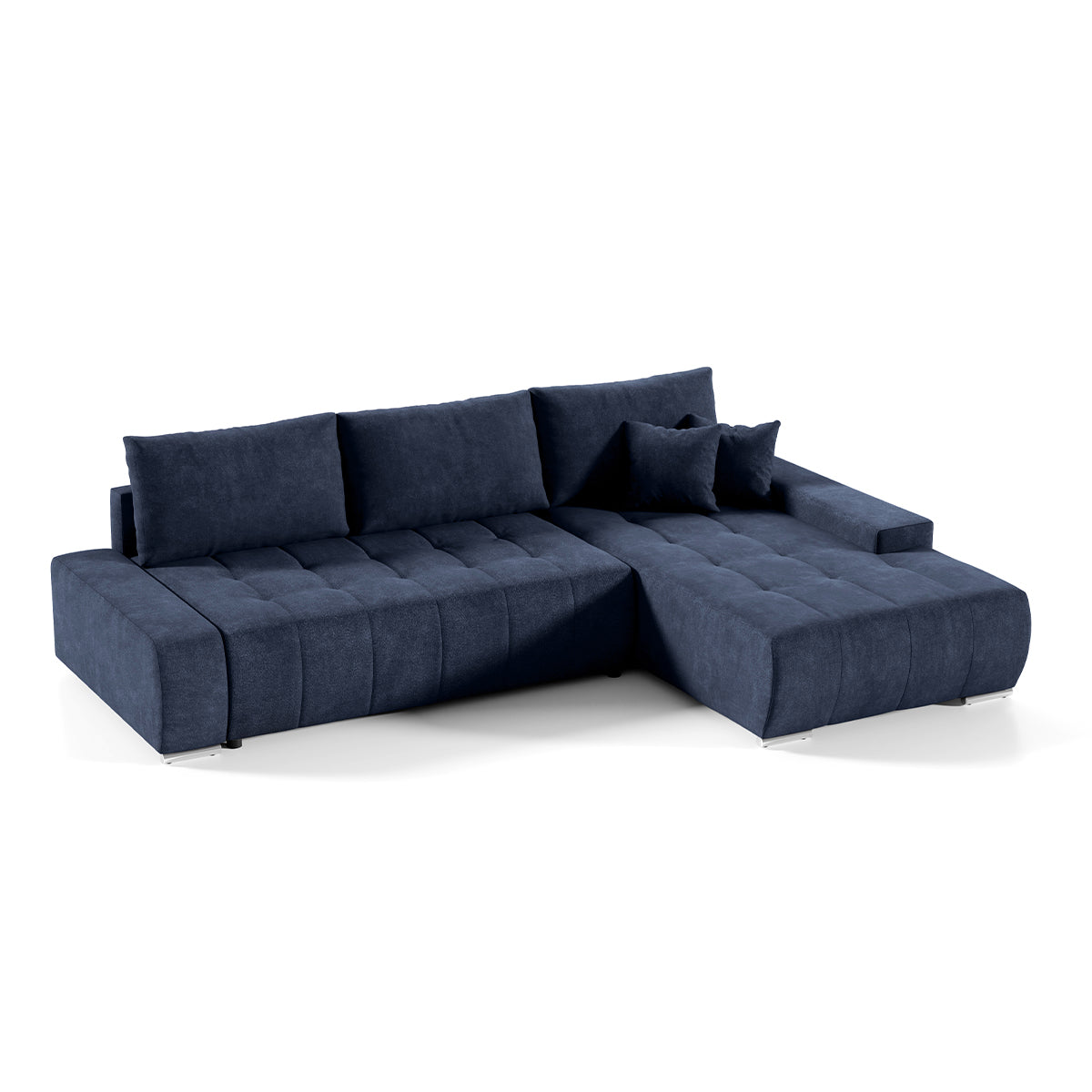 Canapé d'angle convertible droit 4 places avec coffre Jonas Bleu Marine