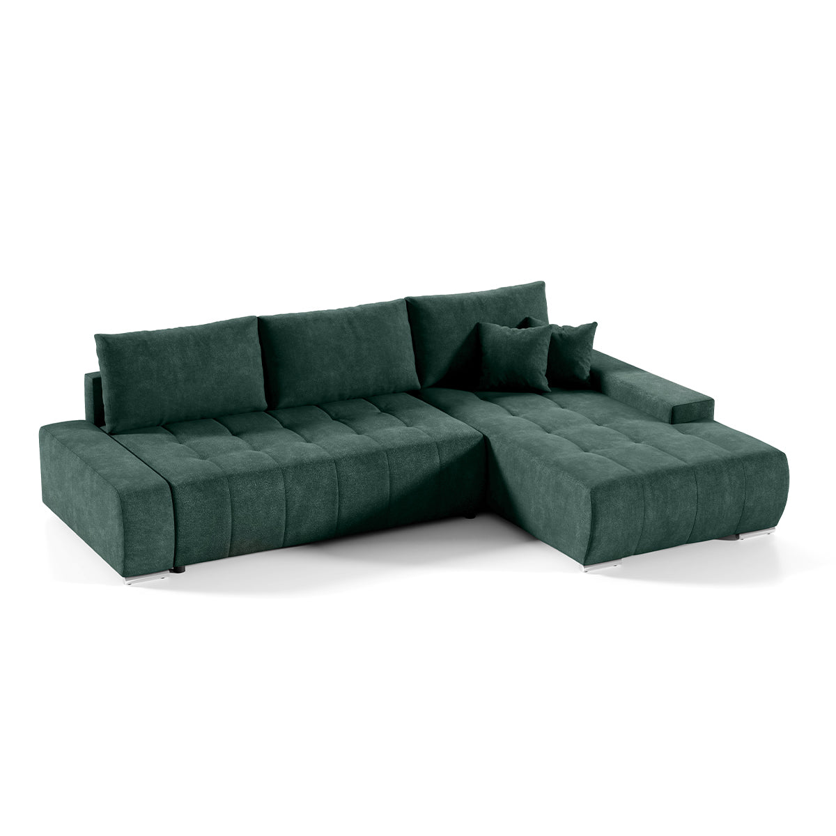 Canapé d'angle convertible droit 4 places avec coffre Jonas Vert