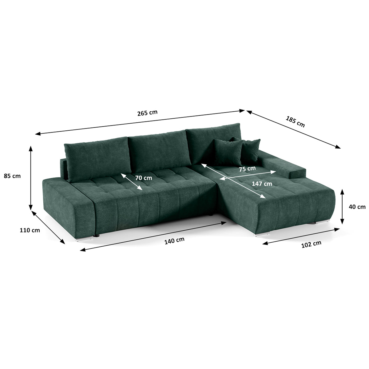Canapé d'angle convertible droit 4 places avec coffre Jonas Vert - vue 5