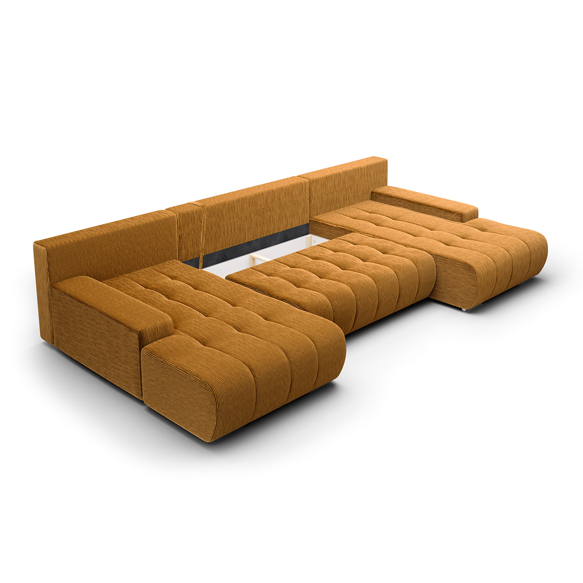 Canapé U 5 places convertible coffre Jonas velours côtelé Jaune - vue 3
