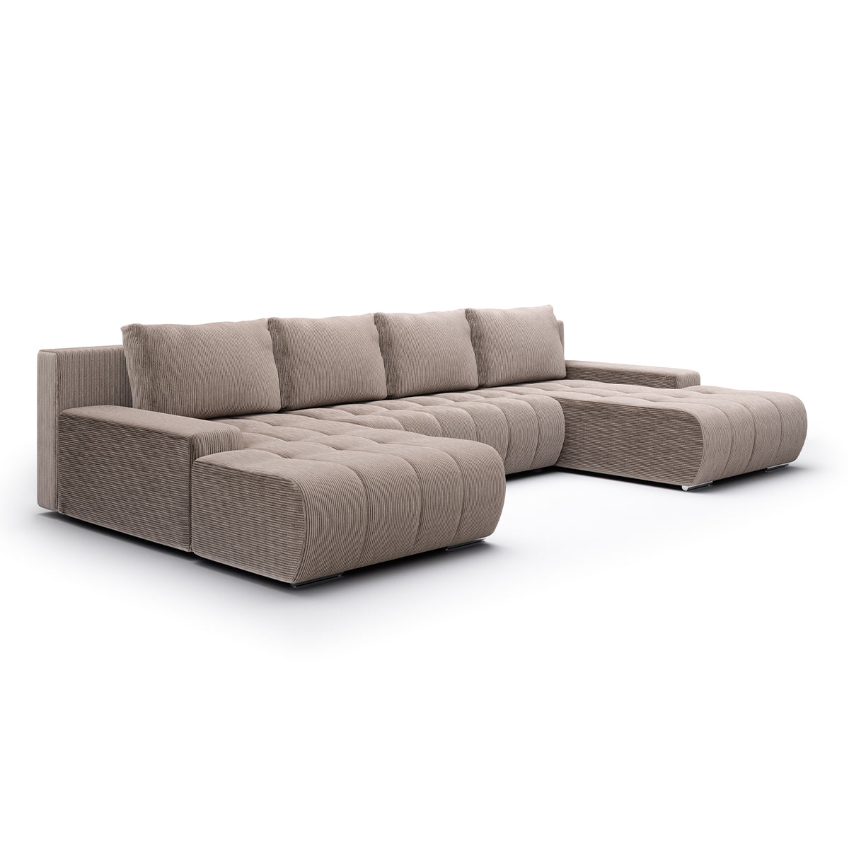 Canapé U 5 places convertible coffre Jonas velours côtelé Taupe