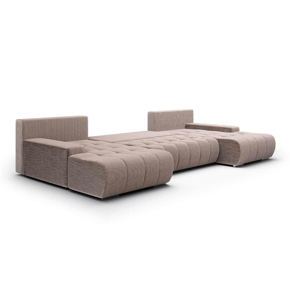 Canapé U 5 places convertible coffre Jonas velours côtelé Taupe - vue 4