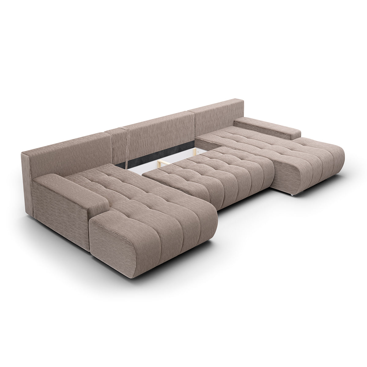 Canapé U 5 places convertible coffre Jonas velours côtelé Taupe - vue 3