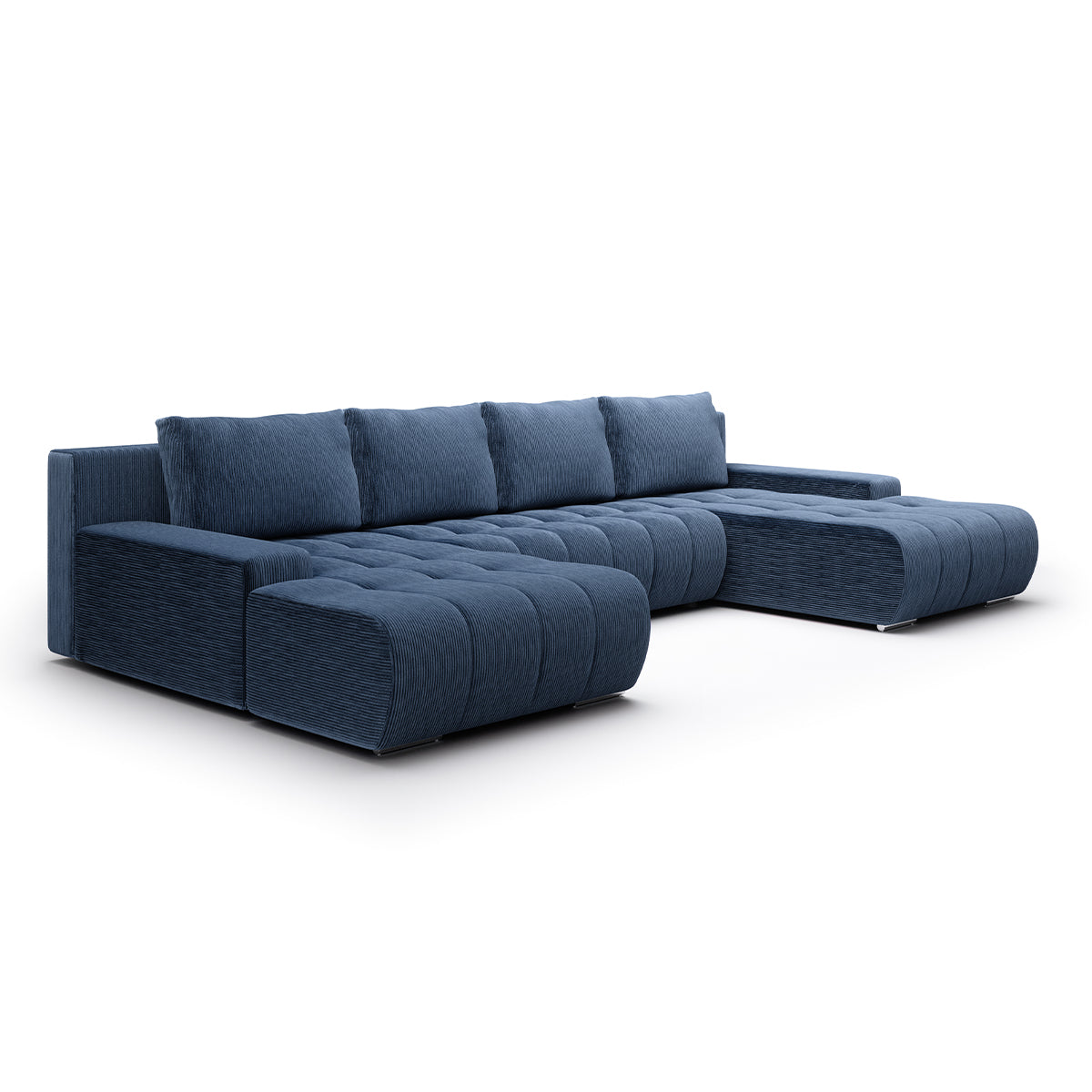 Canapé U 5 places convertible coffre Jonas velours côtelé Bleu