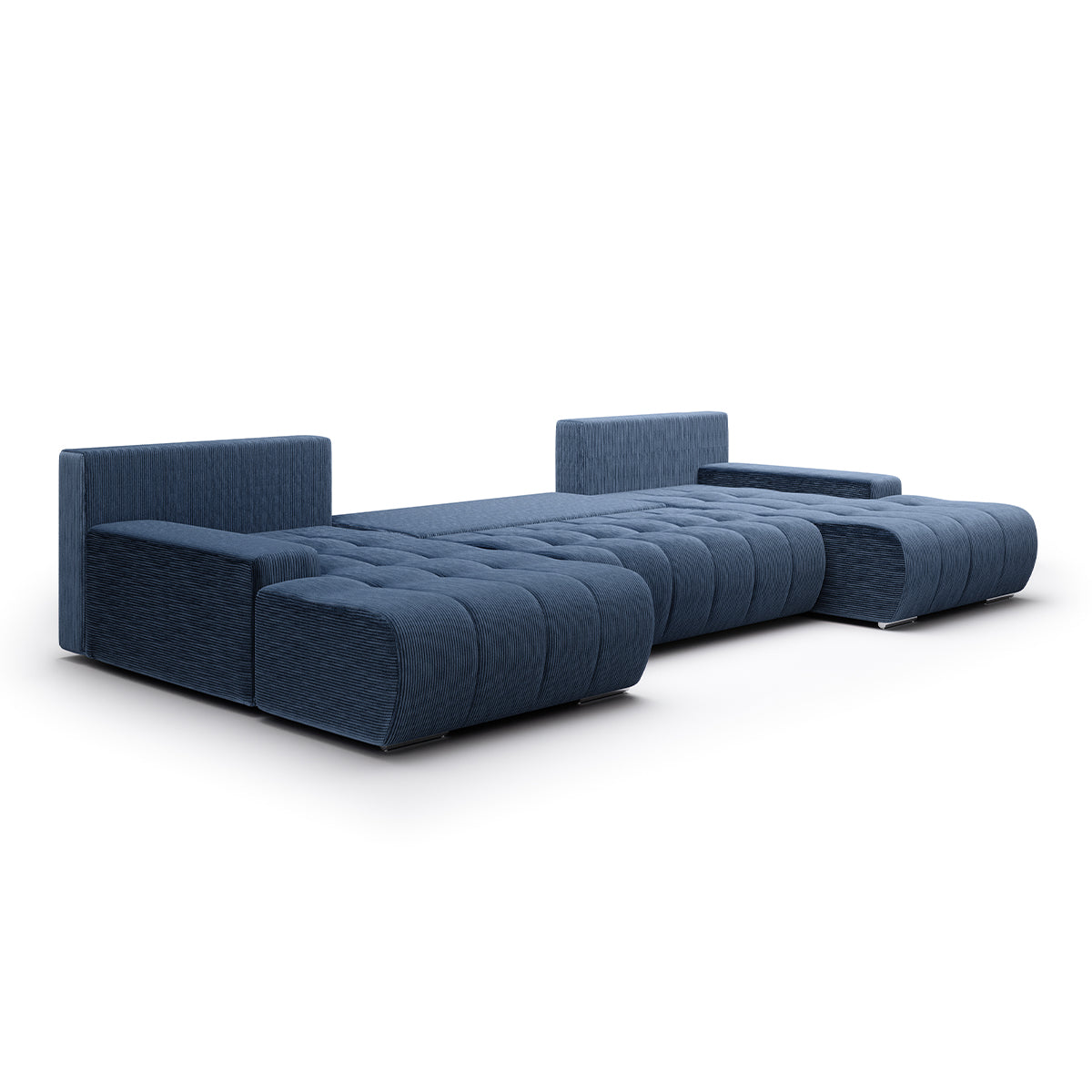 Canapé U 5 places convertible coffre Jonas velours côtelé Bleu - vue 4