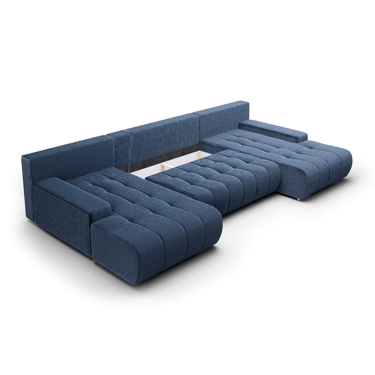 Canapé U 5 places convertible coffre Jonas velours côtelé Bleu - vue 3