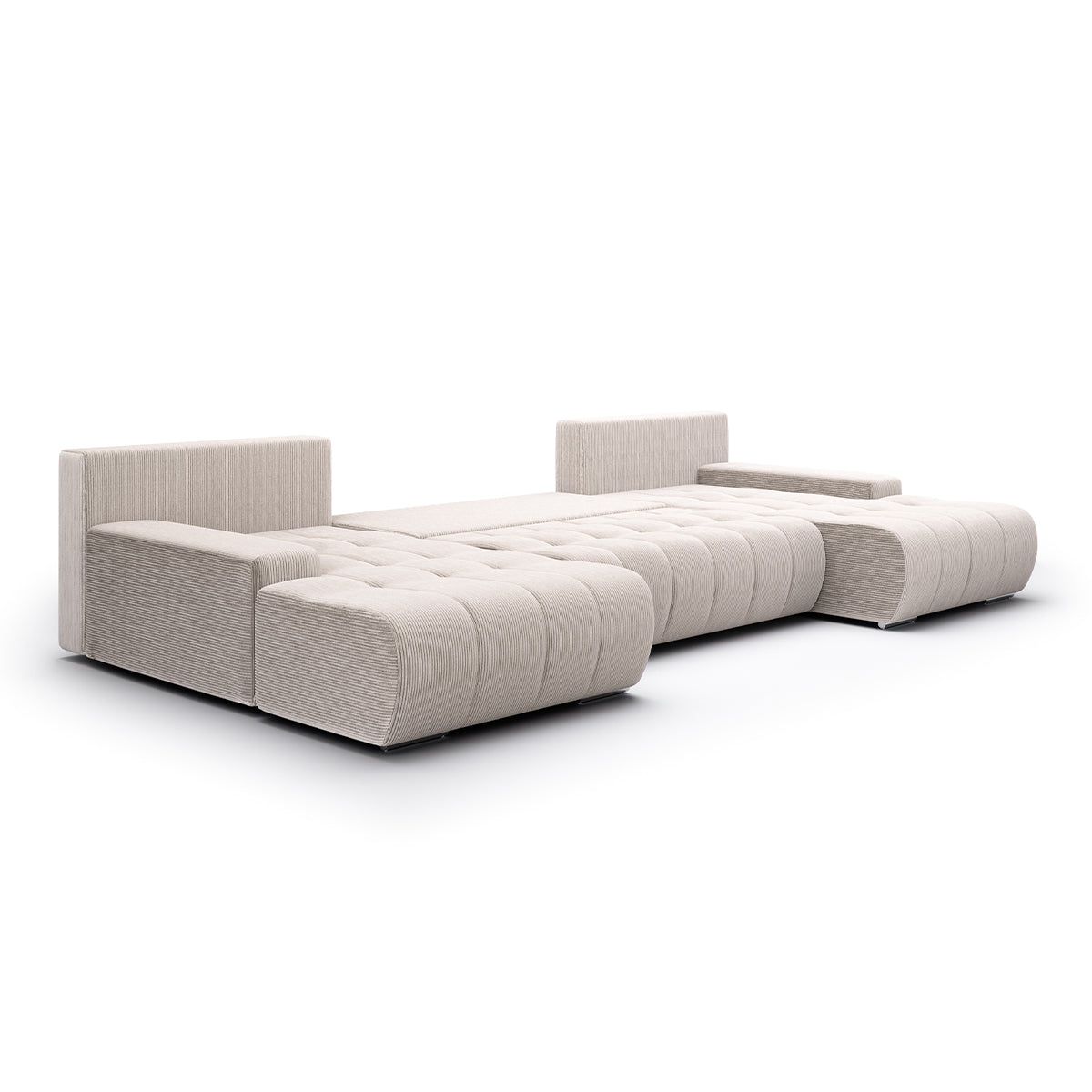 Canapé U 5 places convertible coffre Jonas velours côtelé Blanc Cassé - vue 4