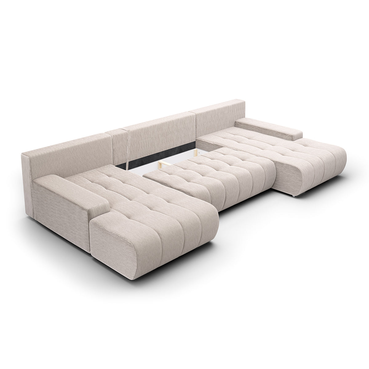 Canapé U 5 places convertible coffre Jonas velours côtelé Blanc Cassé - vue 3