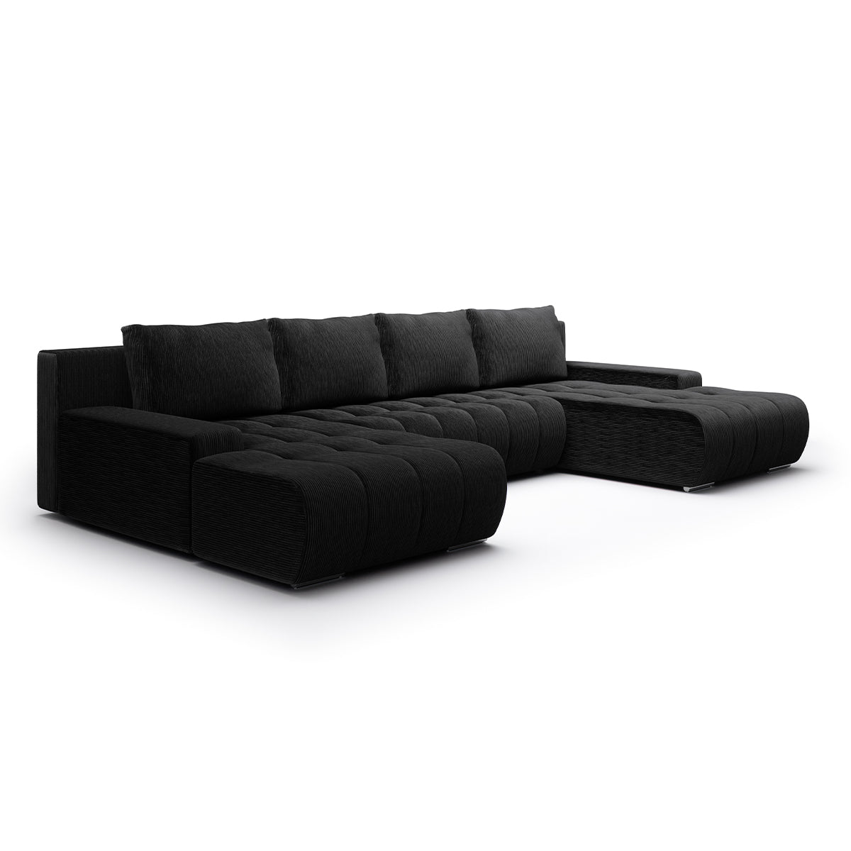 Canapé U 5 places convertible coffre Jonas velours côtelé Noir