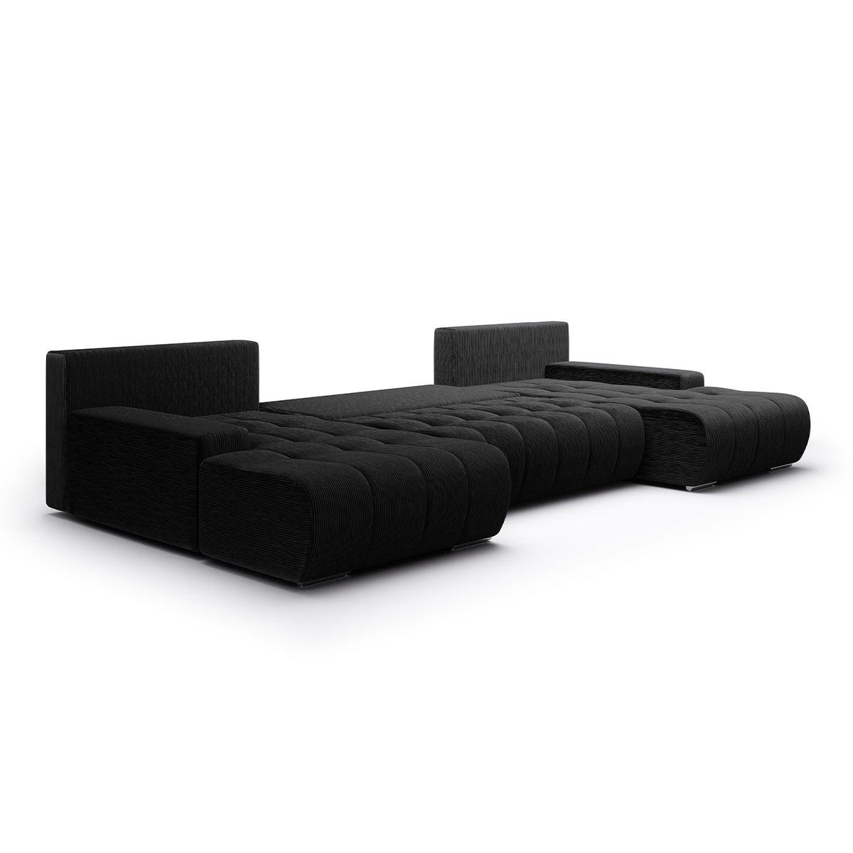 Canapé U 5 places convertible coffre Jonas velours côtelé Noir - vue 4