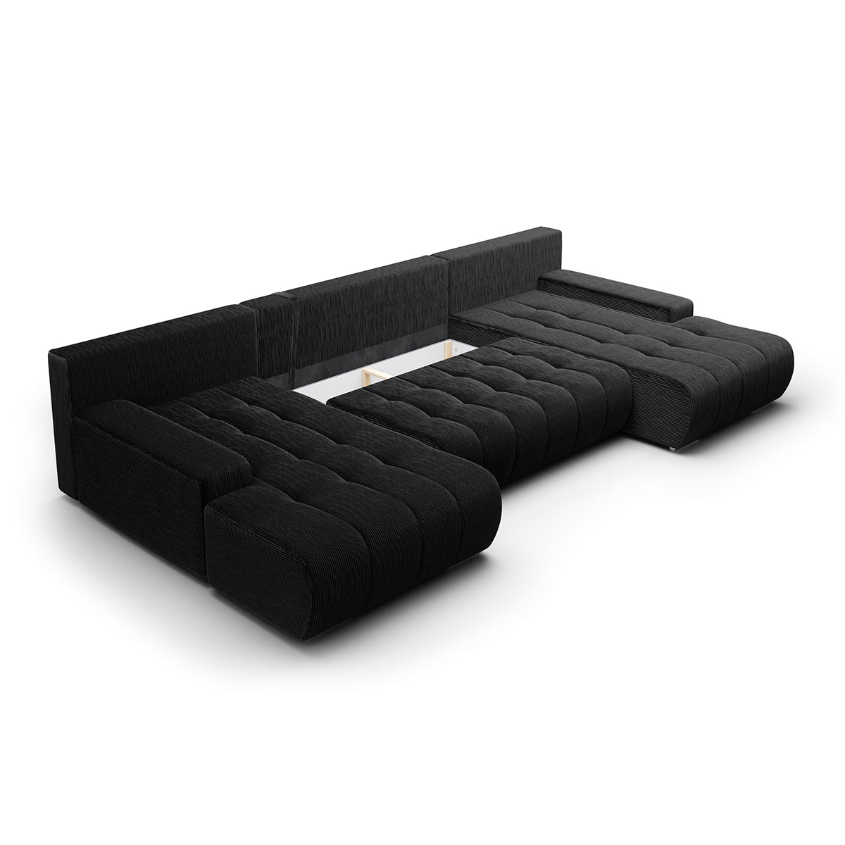 Canapé U 5 places convertible coffre Jonas velours côtelé Noir - vue 3
