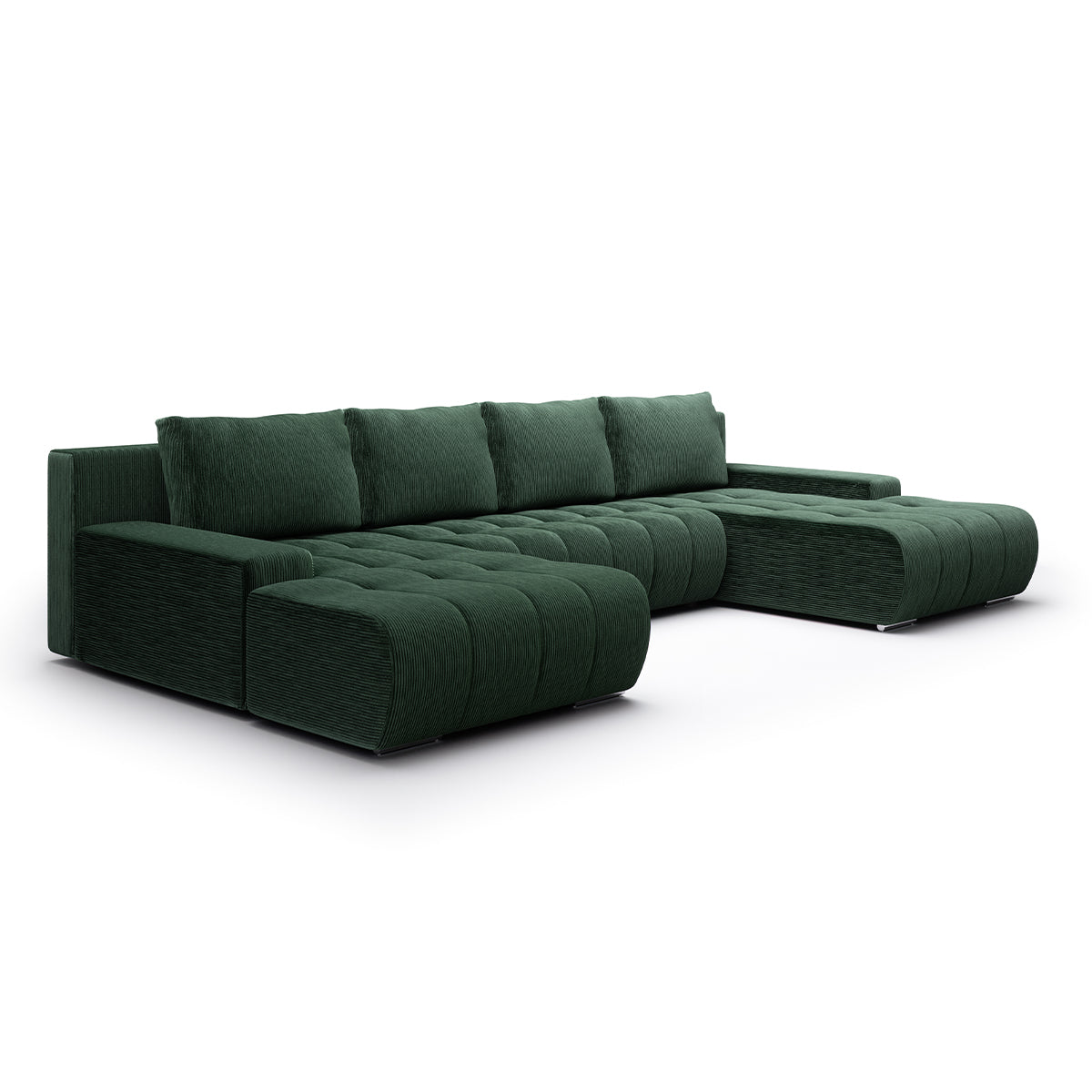 Canapé U 5 places convertible coffre Jonas velours côtelé Vert Sapin
