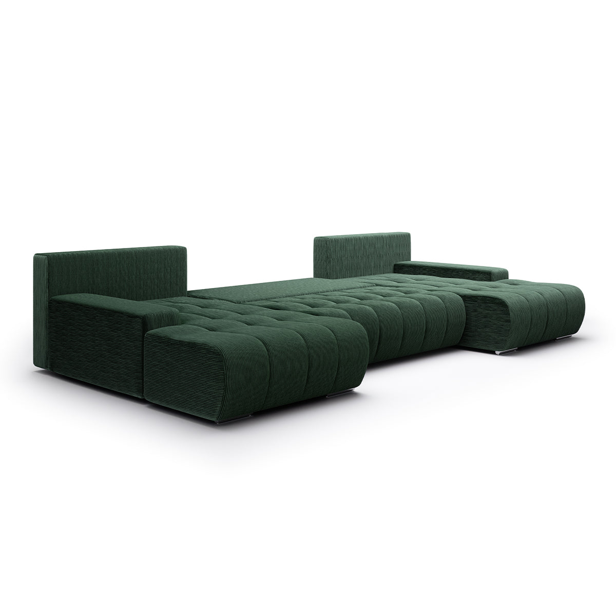 Canapé U 5 places convertible coffre Jonas velours côtelé Vert Sapin - vue 4