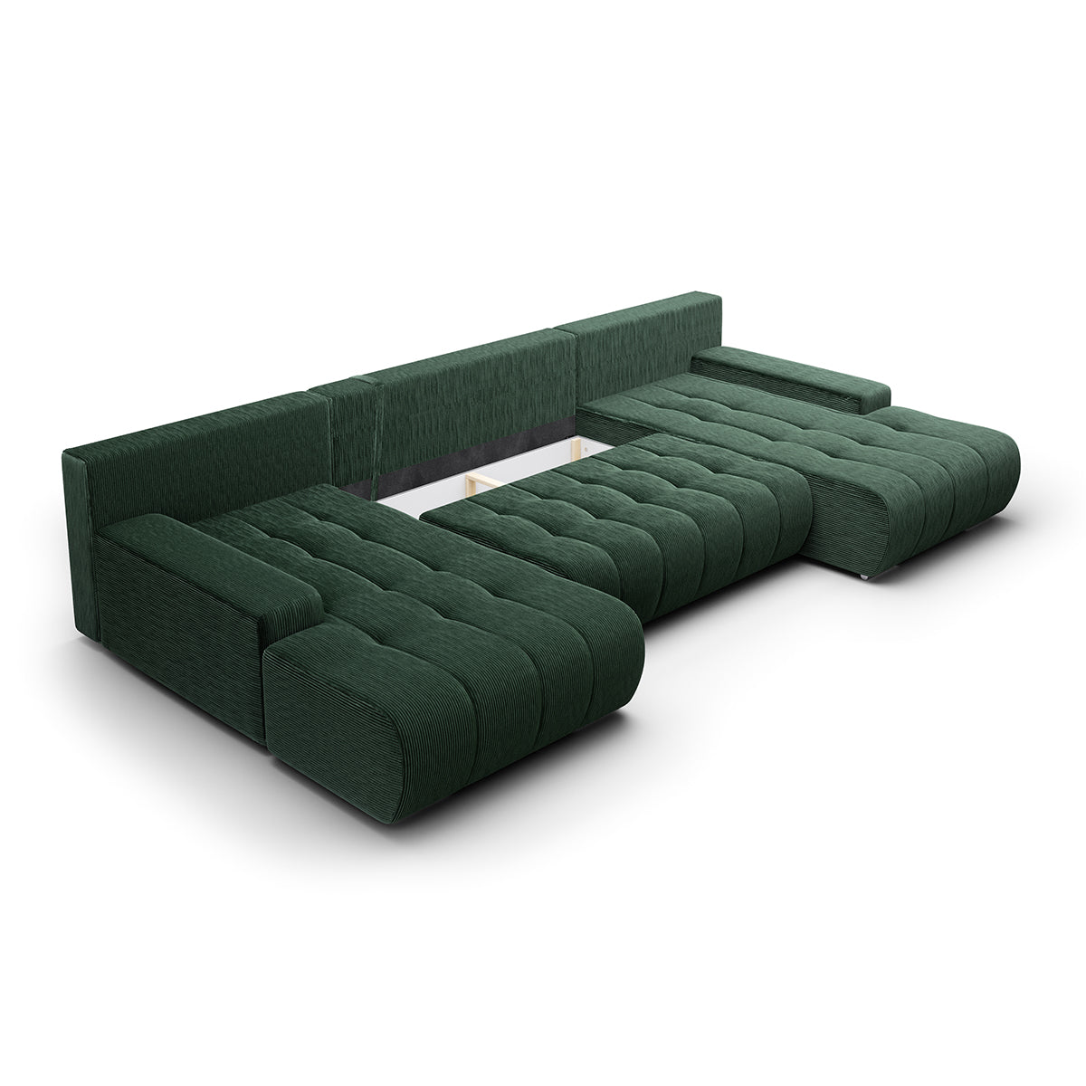 Canapé U 5 places convertible coffre Jonas velours côtelé Vert Sapin - vue 3