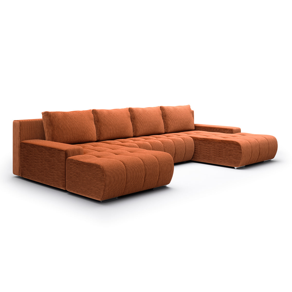 Canapé U 5 places convertible coffre Jonas velours côtelé Orange brique