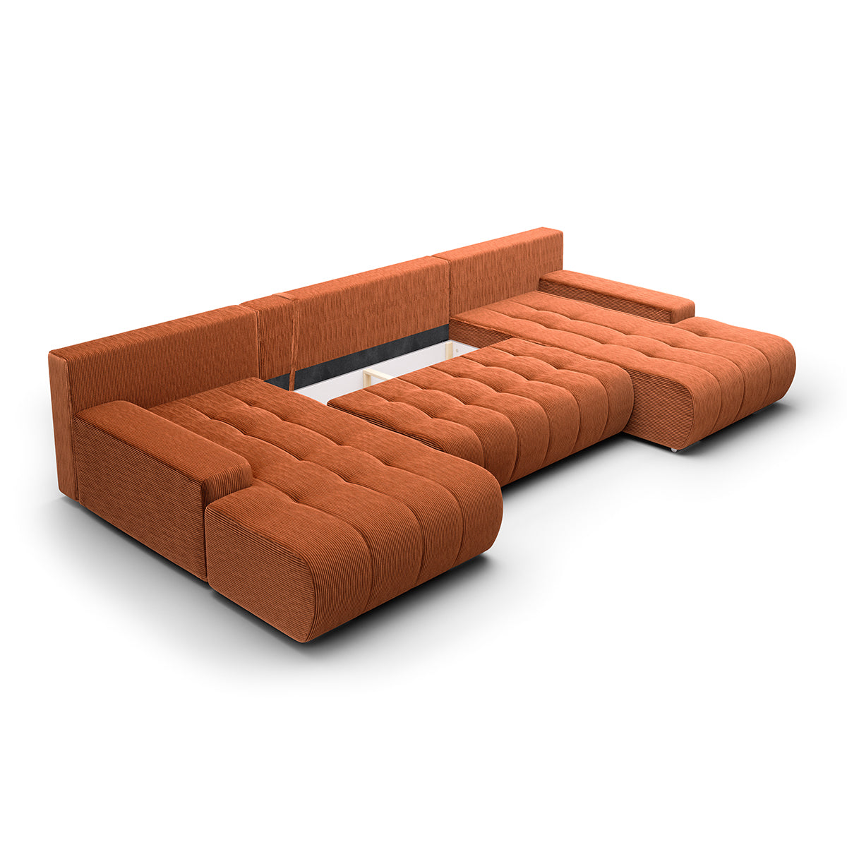 Canapé U 5 places convertible coffre Jonas velours côtelé Orange brique - vue 3