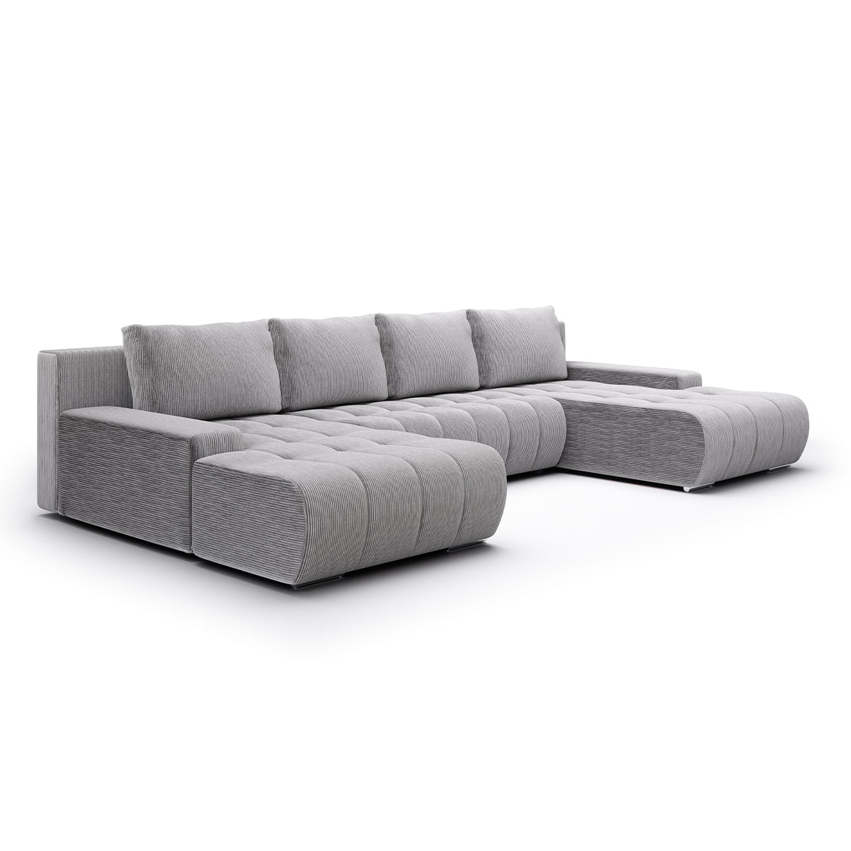 Canapé U 5 places convertible coffre Jonas velours côtelé Gris Clair