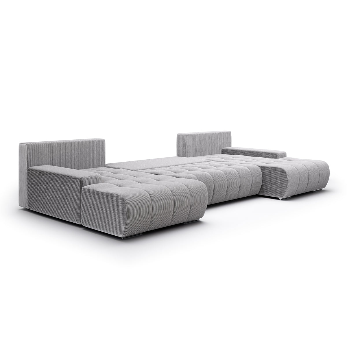 Canapé U 5 places convertible coffre Jonas velours côtelé Gris Clair - vue 4