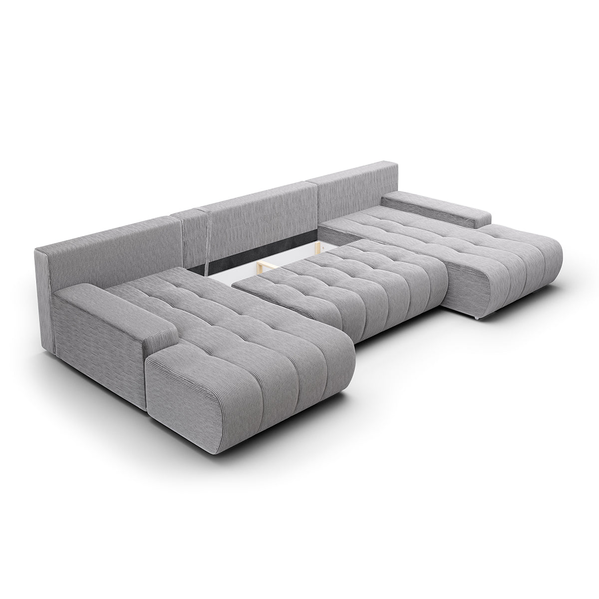 Canapé U 5 places convertible coffre Jonas velours côtelé Gris Clair - vue 3