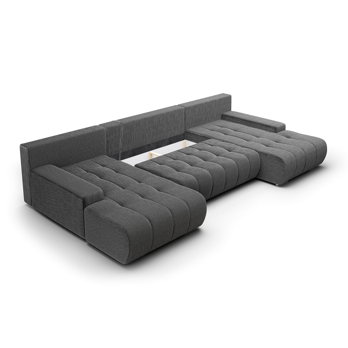 Canapé U 5 places convertible coffre Jonas velours côtelé Gris - vue 3