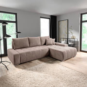 Canapé d'angle convertible droit 4 places coffre Jonas velours côtelé Taupe