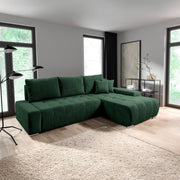 Canapé d'angle convertible droit 4 places coffre Jonas velours côtelé Vert Sapin
