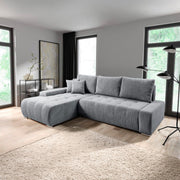 Canapé d'angle convertible gauche 4 places coffre Jonas velours côtelé Gris Clair