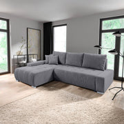 Canapé d'angle convertible gauche 4 places coffre Jonas velours côtelé Gris