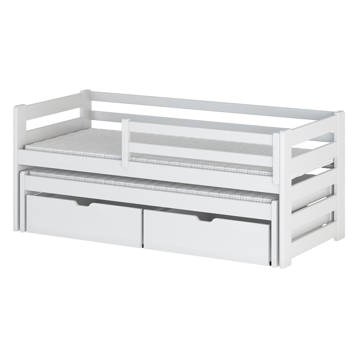 Lit 90x200 sommier lit gigogne et tiroirs inclus Jordan Blanc - vue 2
