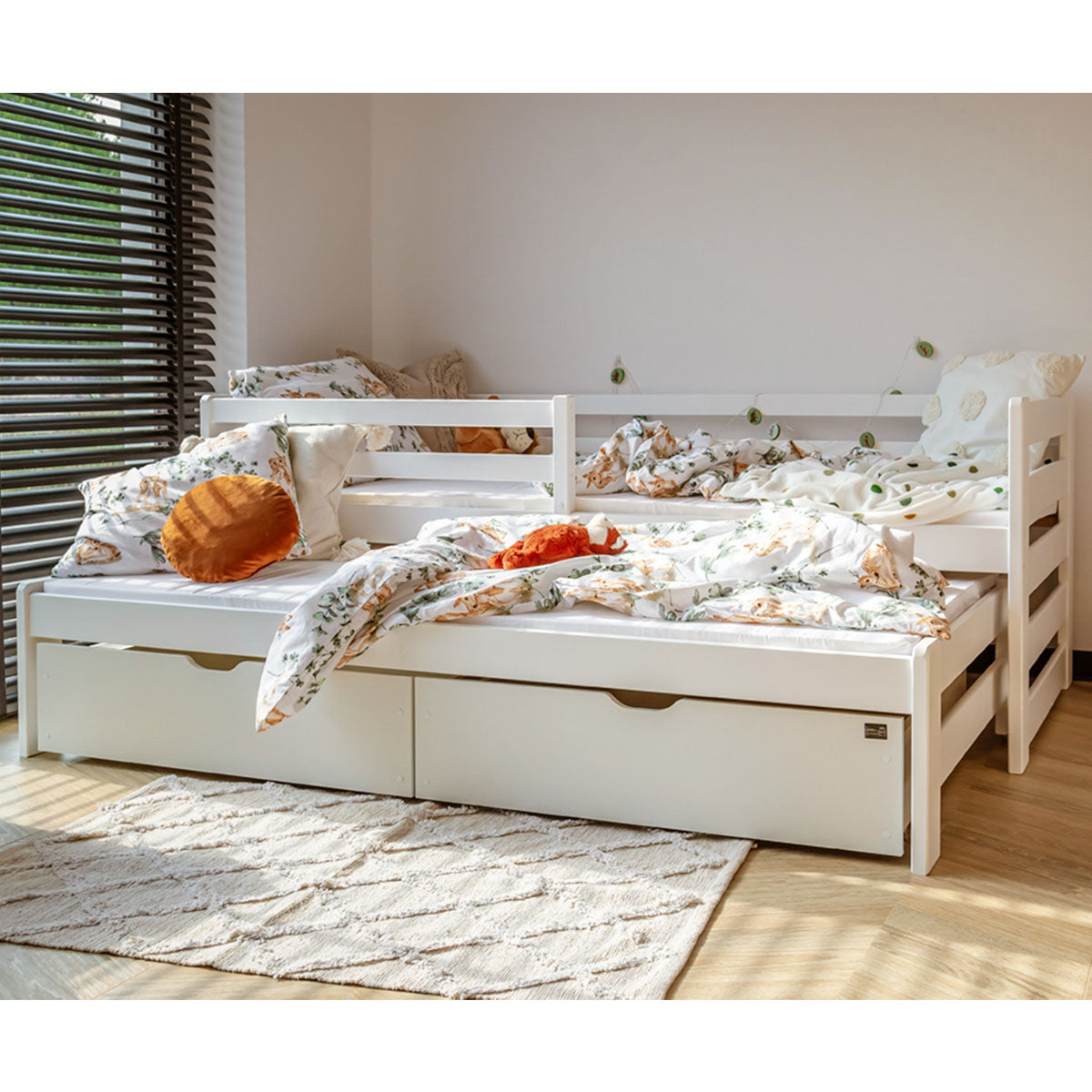 Lit 90x200 sommier lit gigogne et tiroirs inclus Jordan Blanc - vue 4