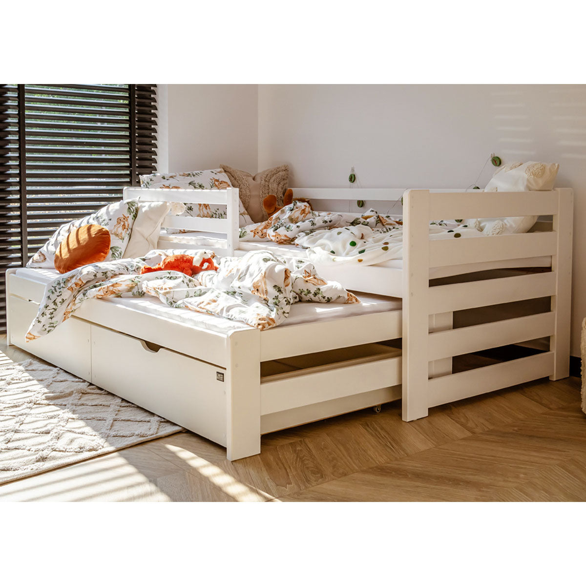 Lit 90x200 sommier lit gigogne et tiroirs inclus Jordan Blanc - vue 5