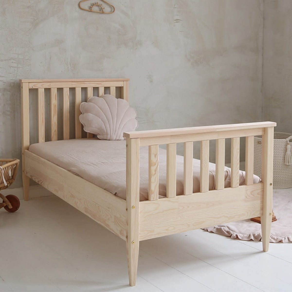 Lit 90x190 sommier inclus pieds 19 cm Joséphine Bois