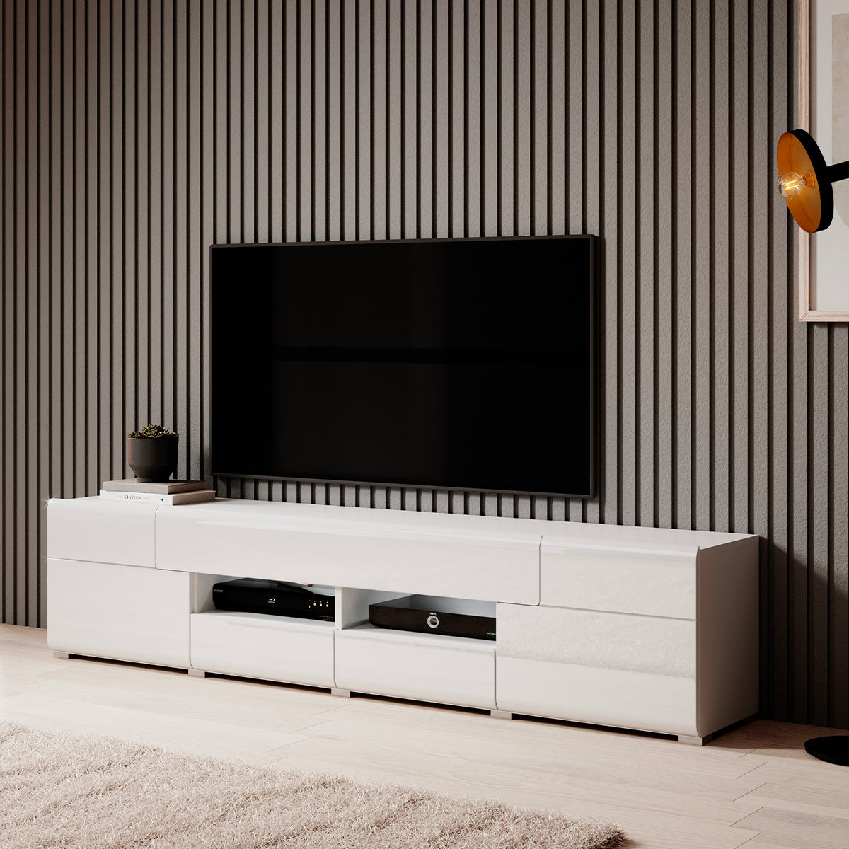 Meuble TV 2 portes 2 tiroirs 208 cm Jules Blanc - vue 3