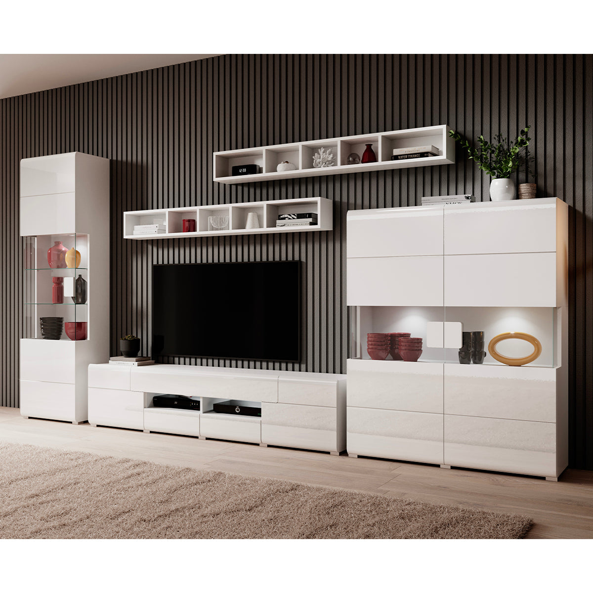 Meuble TV 2 portes 2 tiroirs 208 cm Jules Blanc - vue 5