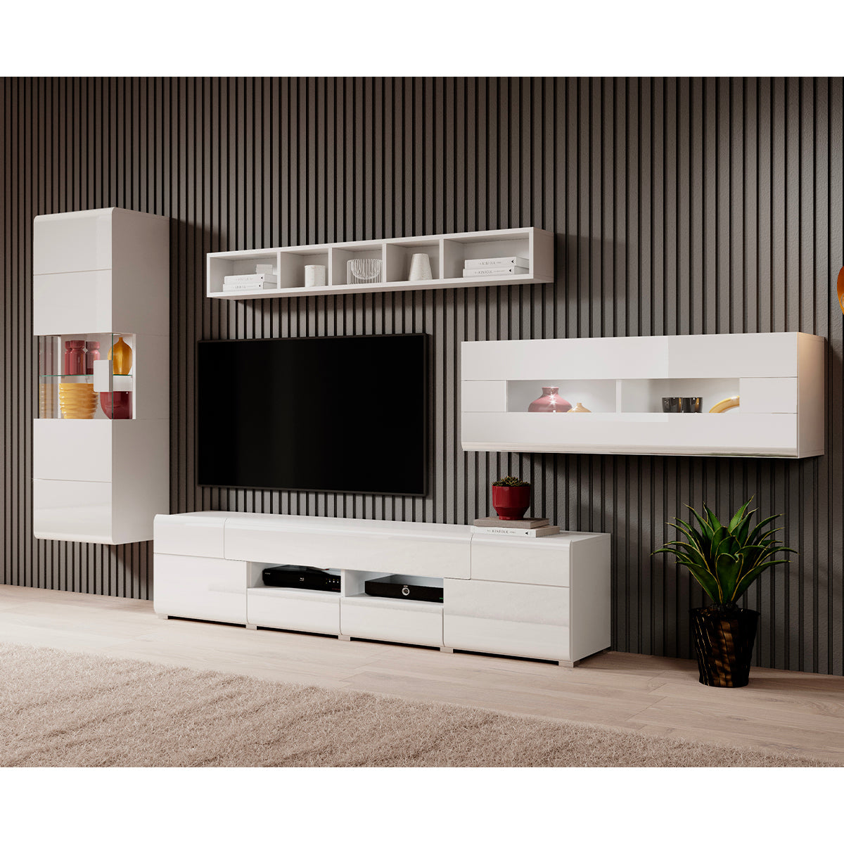 Meuble TV 2 portes 2 tiroirs 208 cm Jules Blanc - vue 6