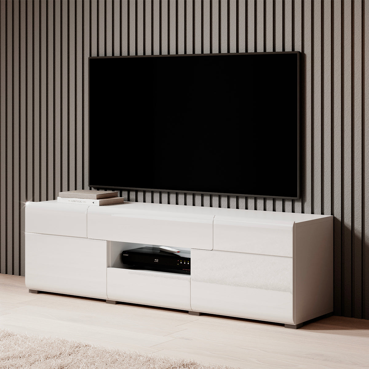 Meuble TV 2 portes 2 tiroirs 159 cm Jules Blanc - vue 3